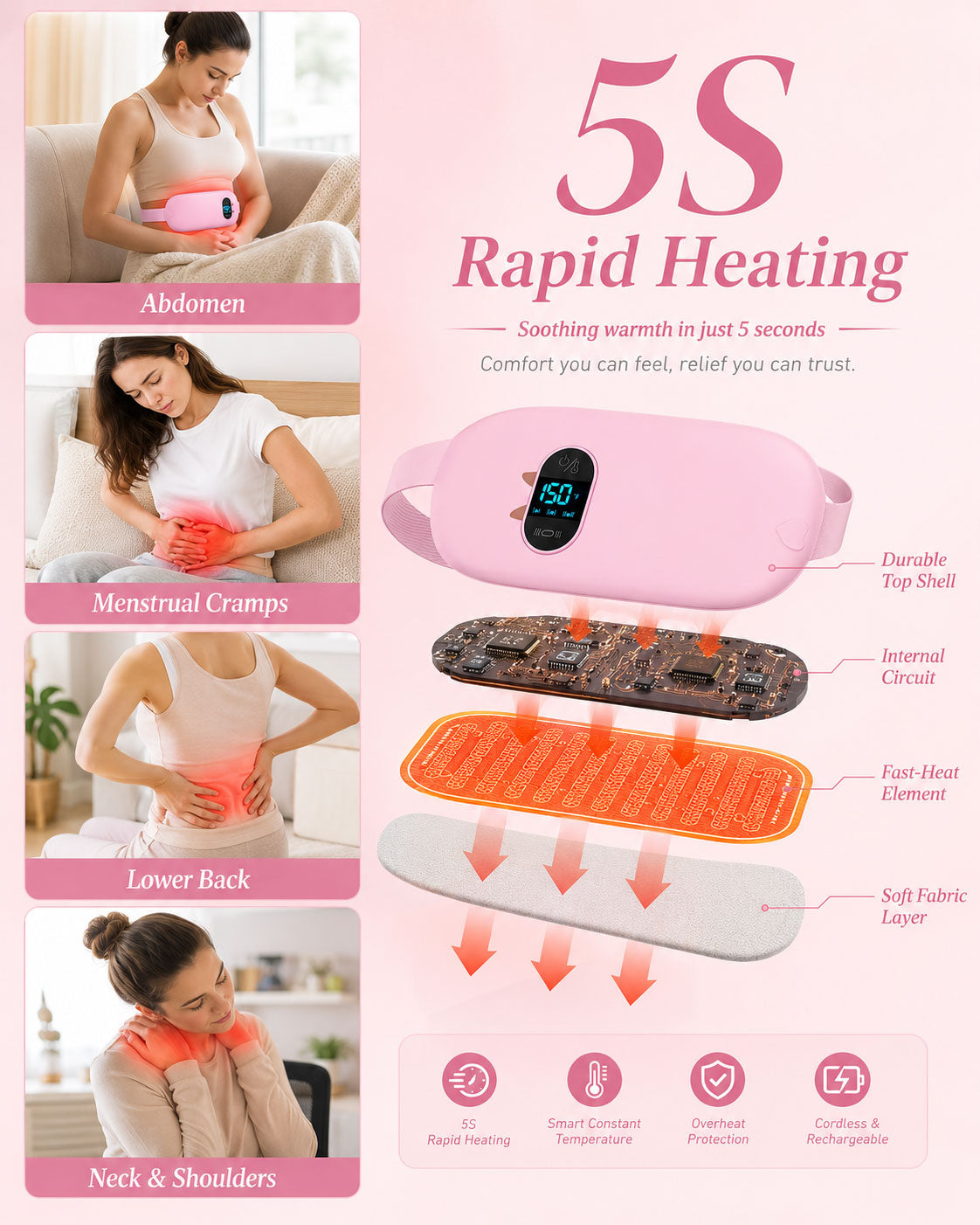 Cordless Portable Heating Pad with Heat & Vibration