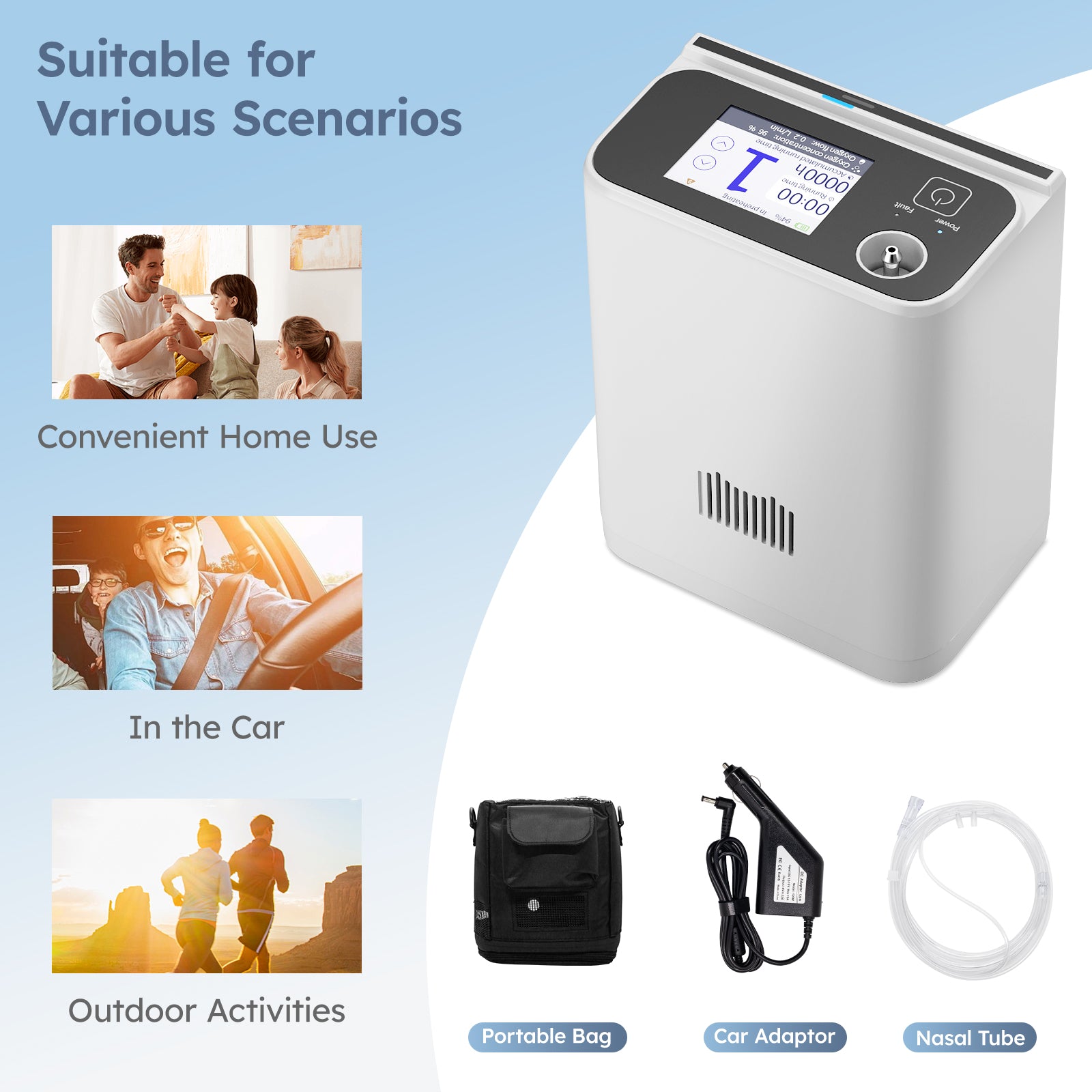 Glowra™ Portable Oxygen Concentrator RS-02 side view - travel-friendly oxygen therapy
